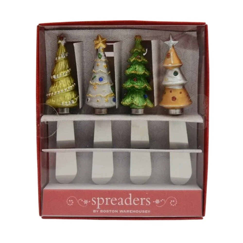 Boston Warehouse Jeweled Christmas Tree Spreaders Knives Set Of 4